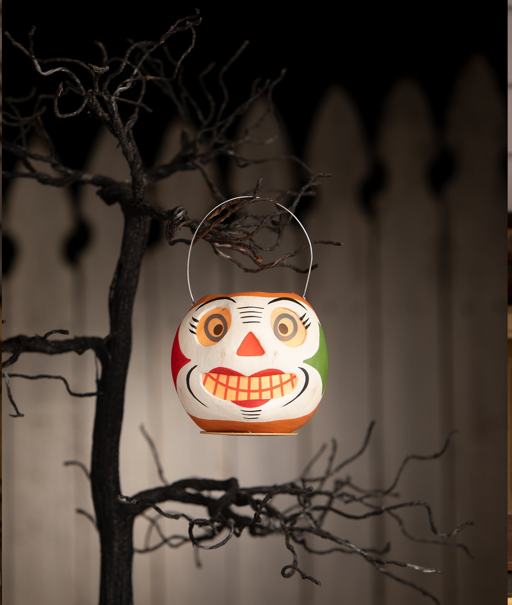 "Vintage Clown Bucket, paper mache"