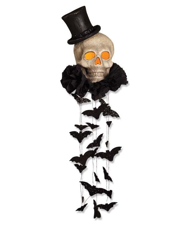 Haunted Skull with Top Hat Mobile with Bats