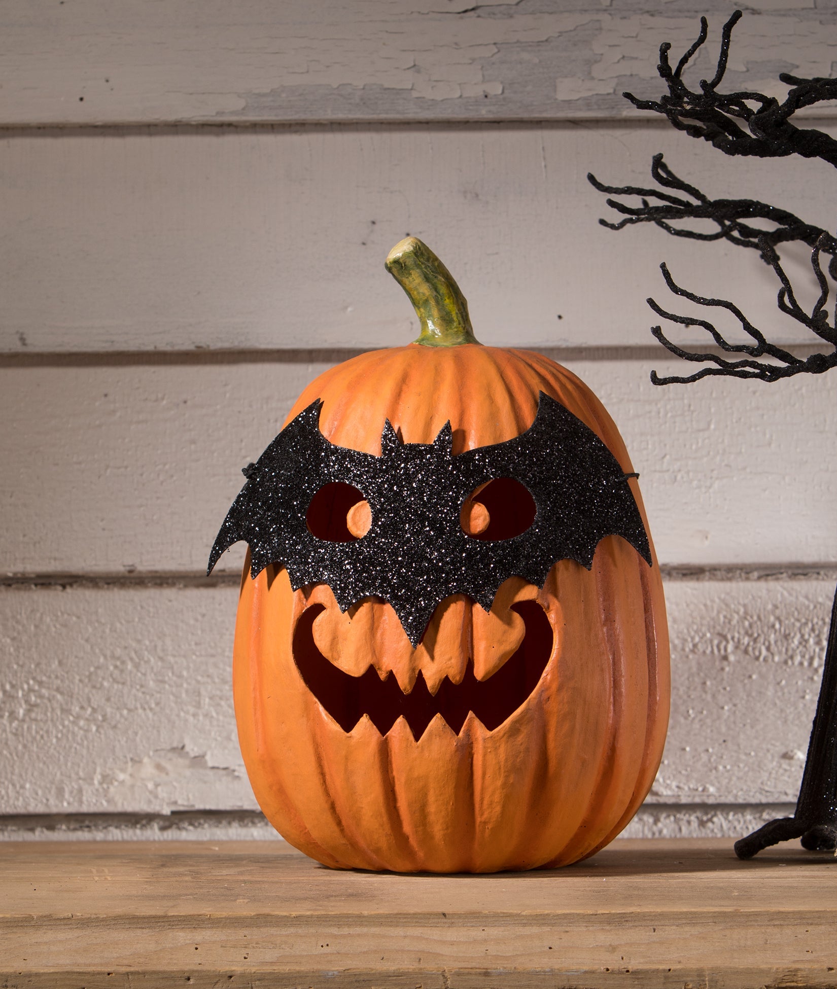 "Bat Masquerade Pumpkin, Paper Mache"