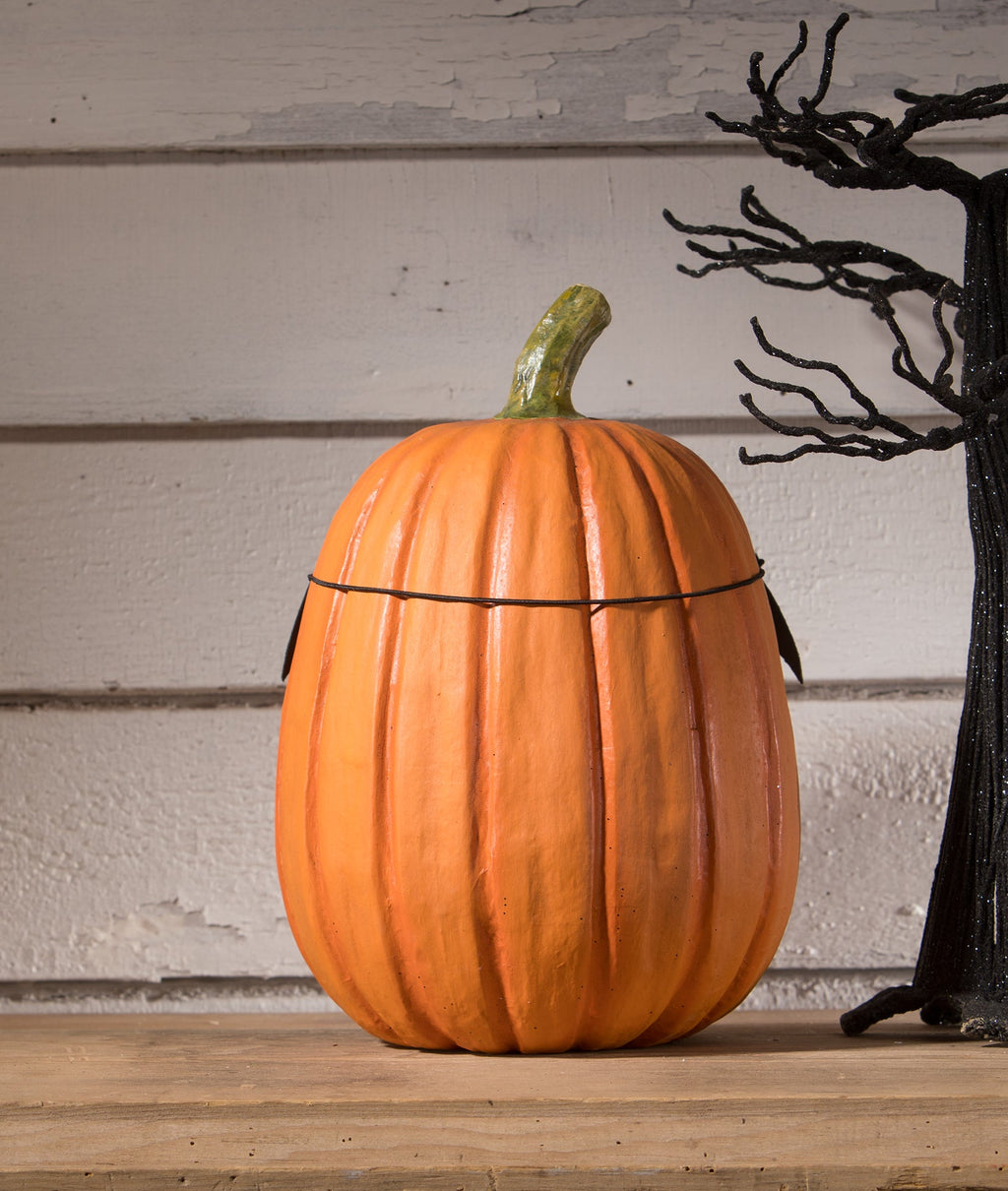 "Bat Masquerade Pumpkin, Paper Mache"