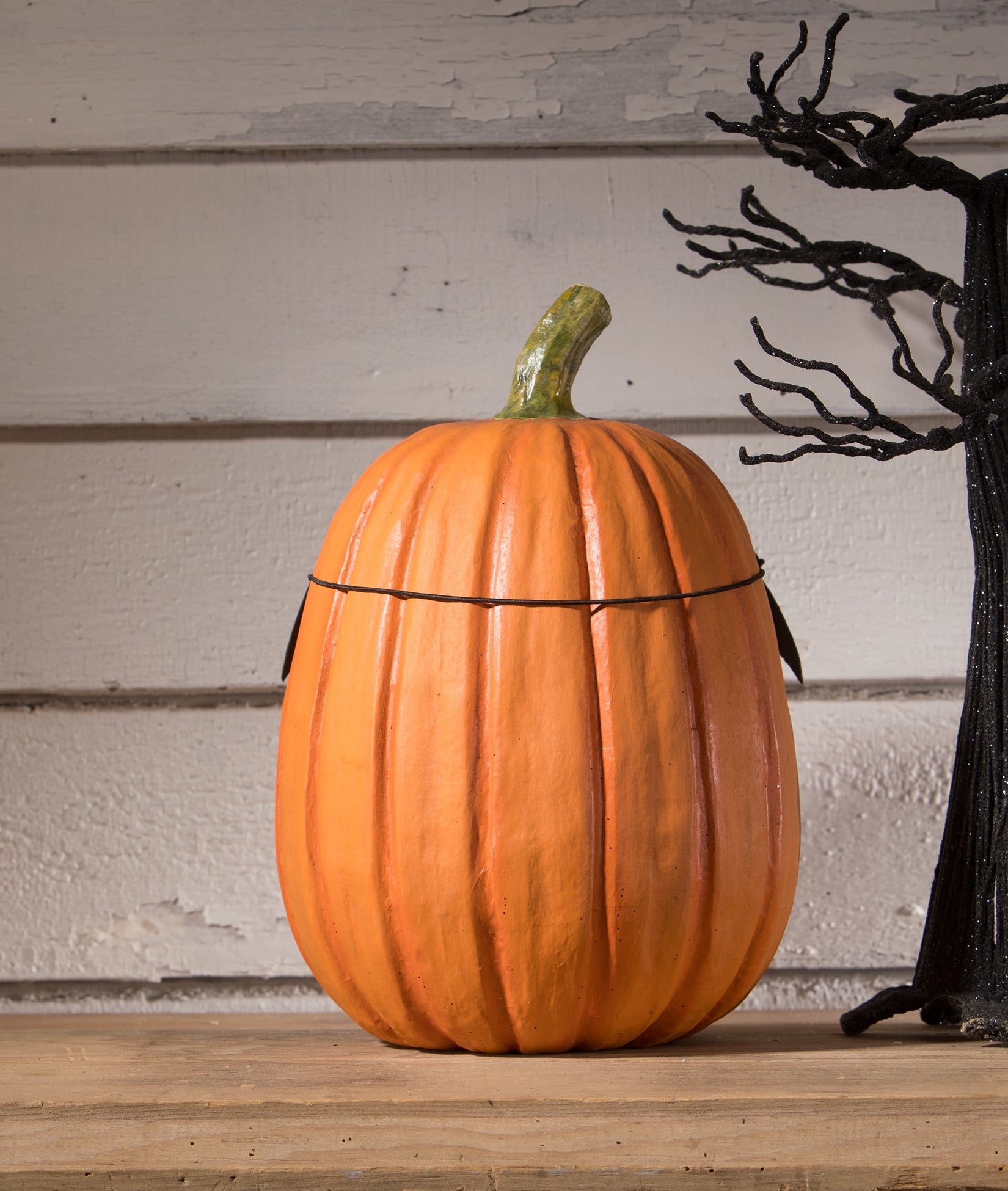 "Bat Masquerade Pumpkin, Paper Mache"