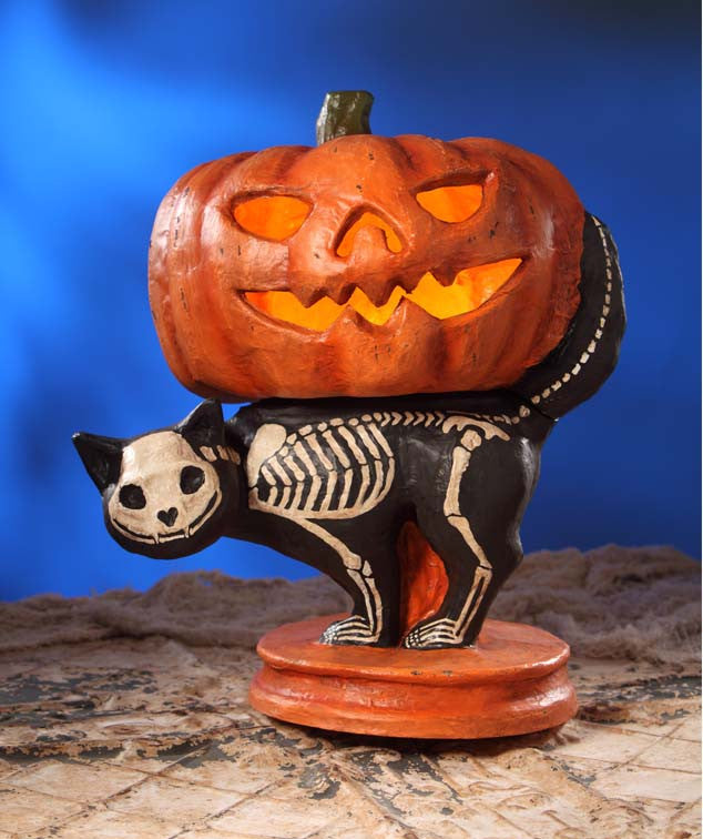 Bethany Lowe Large Pumpkin on Cat - Paper Mache