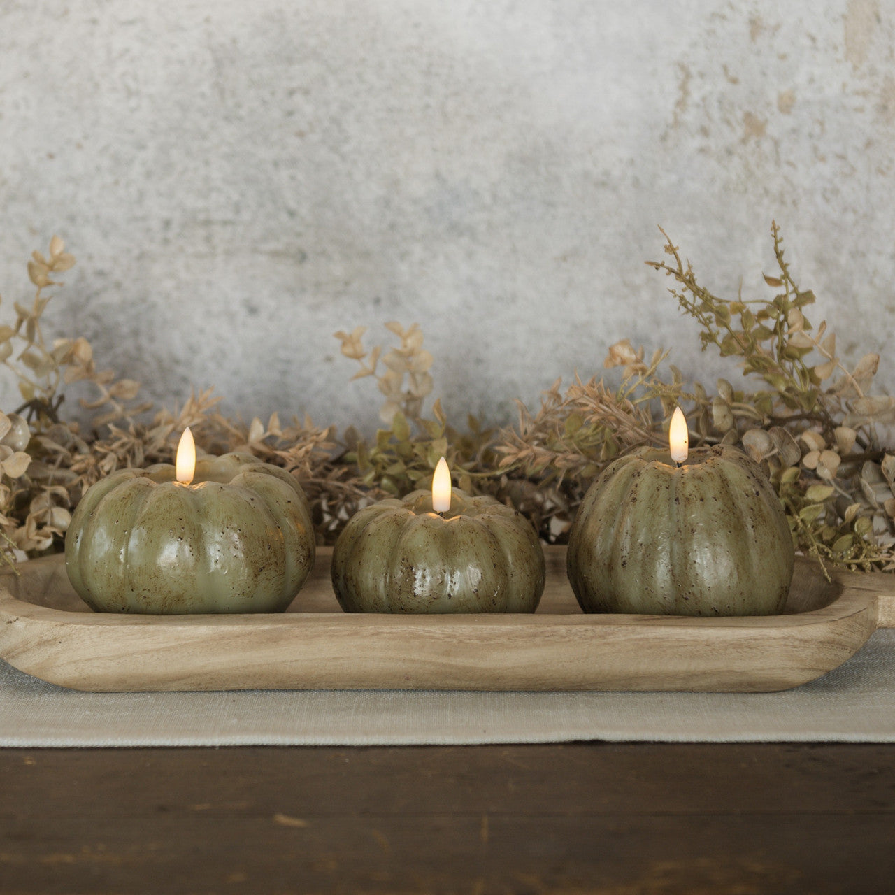 "Flameless Pumpkin Candles, Green"