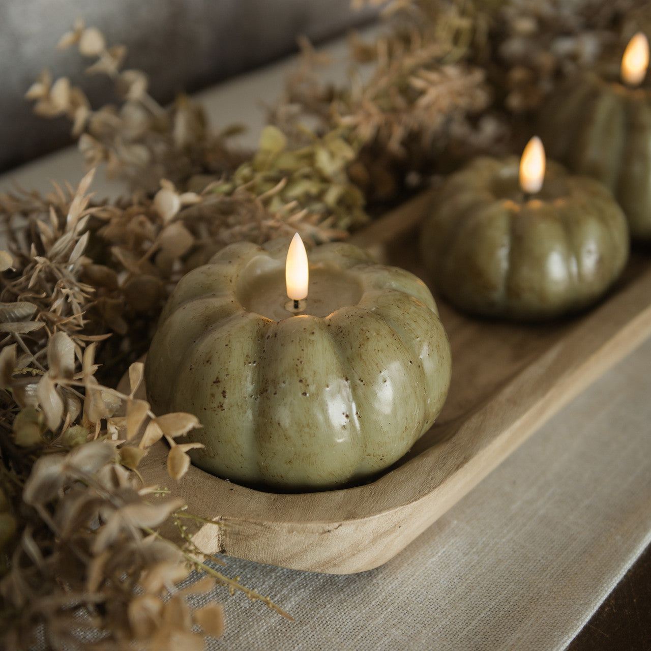 "Flameless Pumpkin Candles, Green"