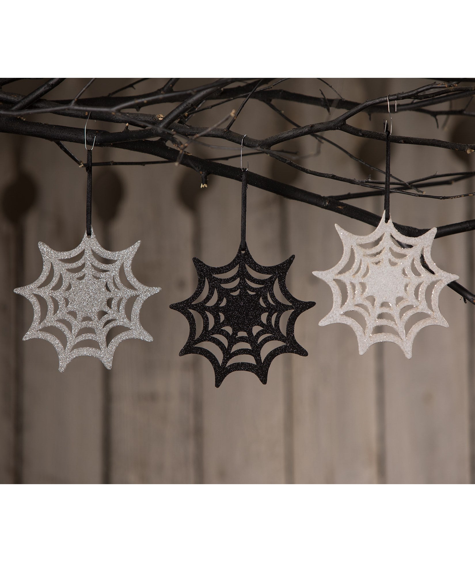 Glittered Spiderweb Ornaments