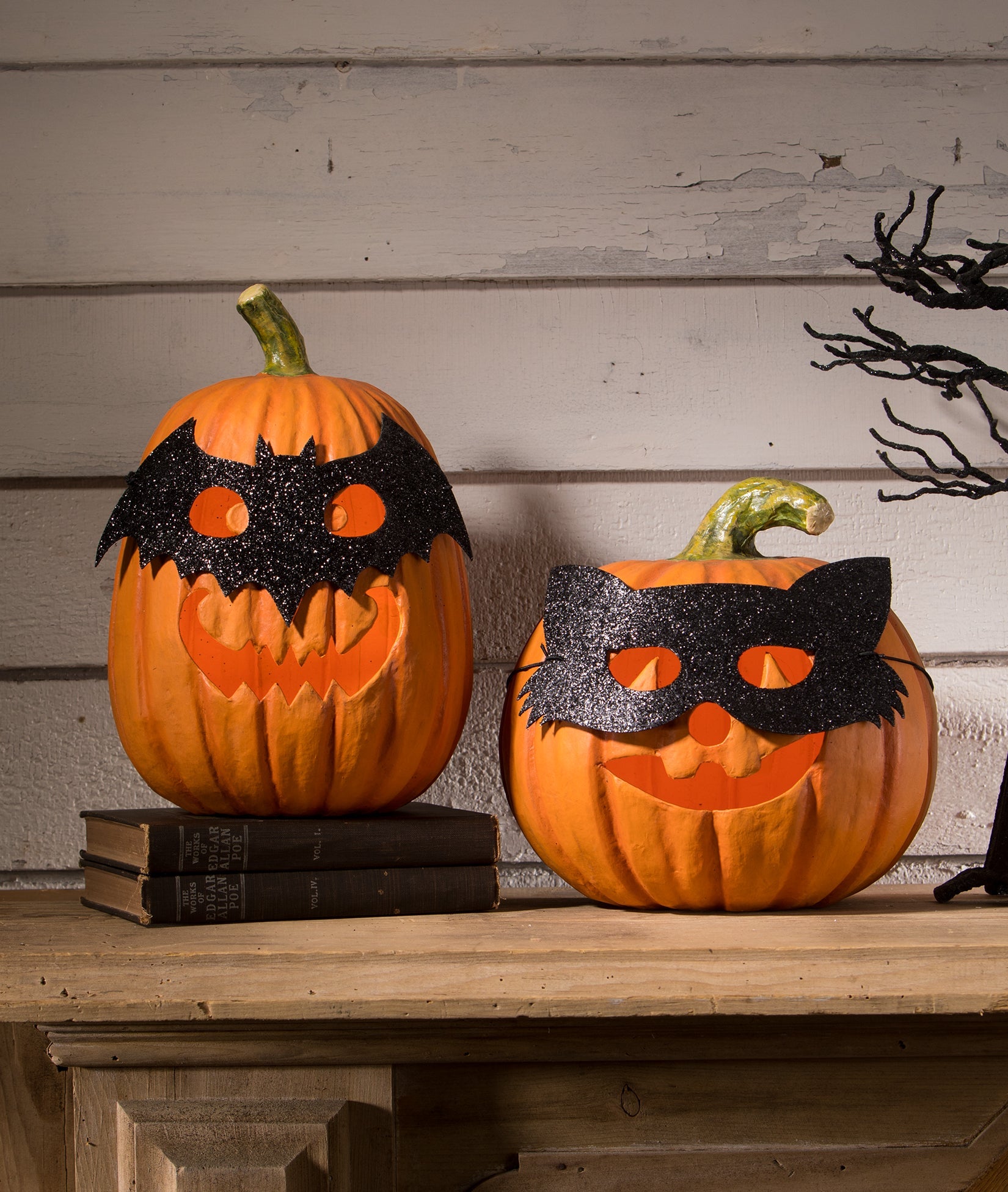 "Bat Masquerade Pumpkin, Paper Mache"