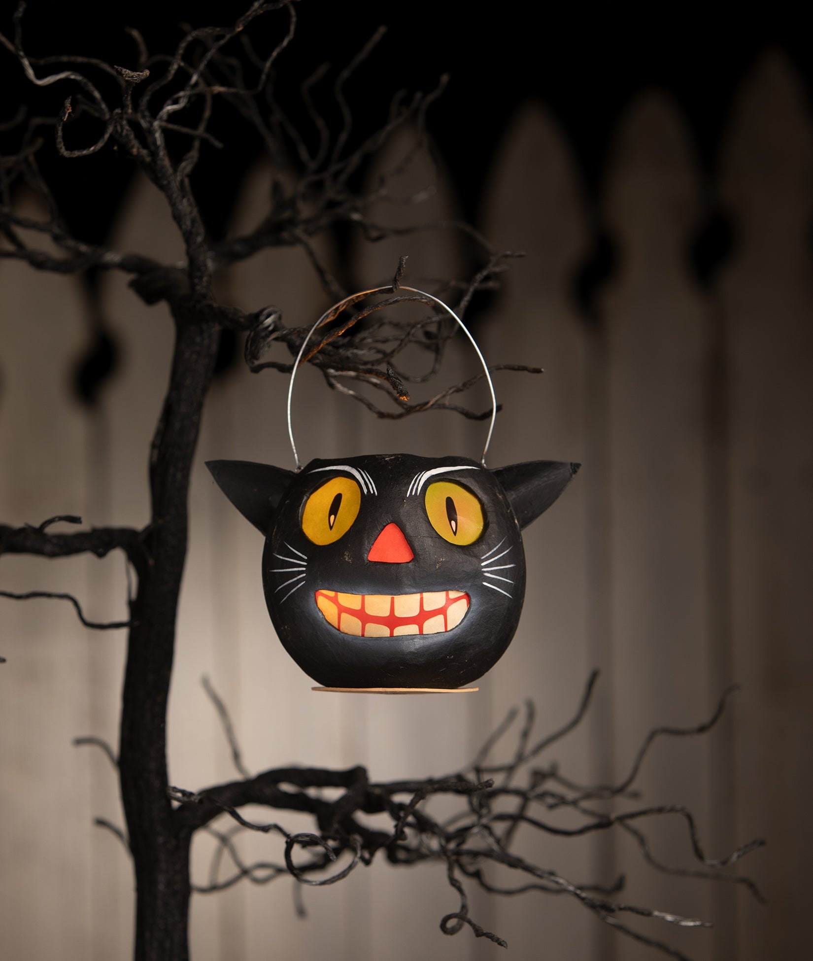 "Vintage Cat Bucket, paper mache"
