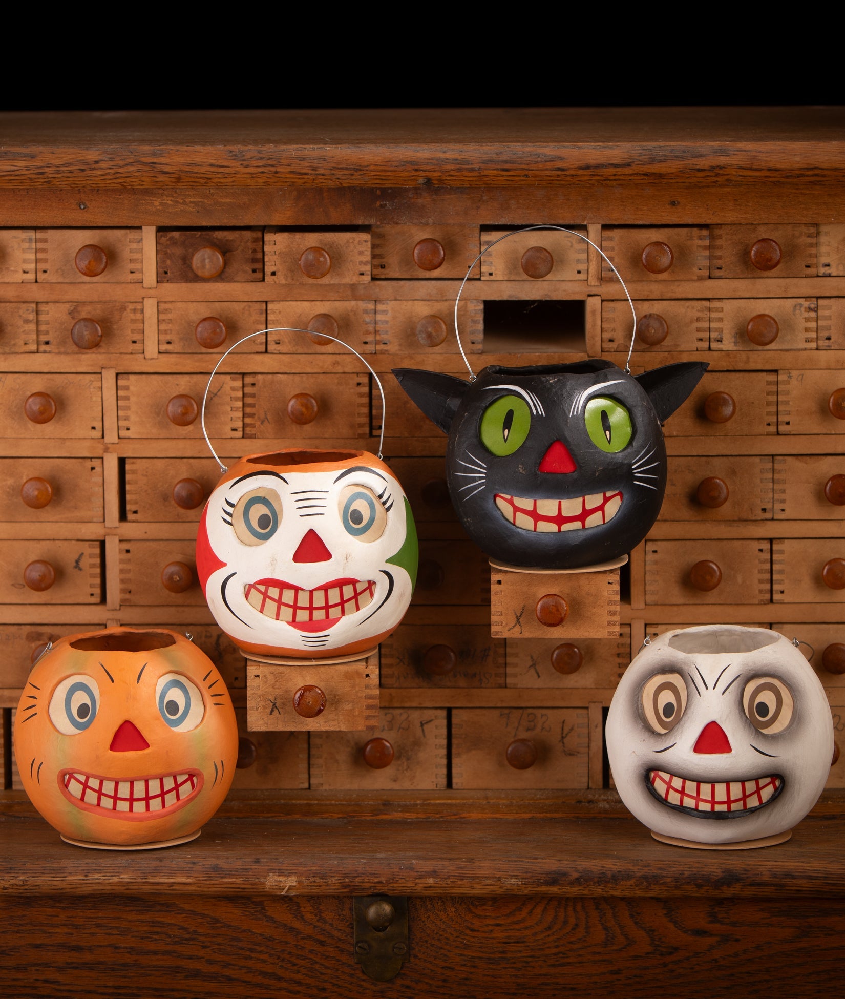 "Vintage Cat Bucket, paper mache"