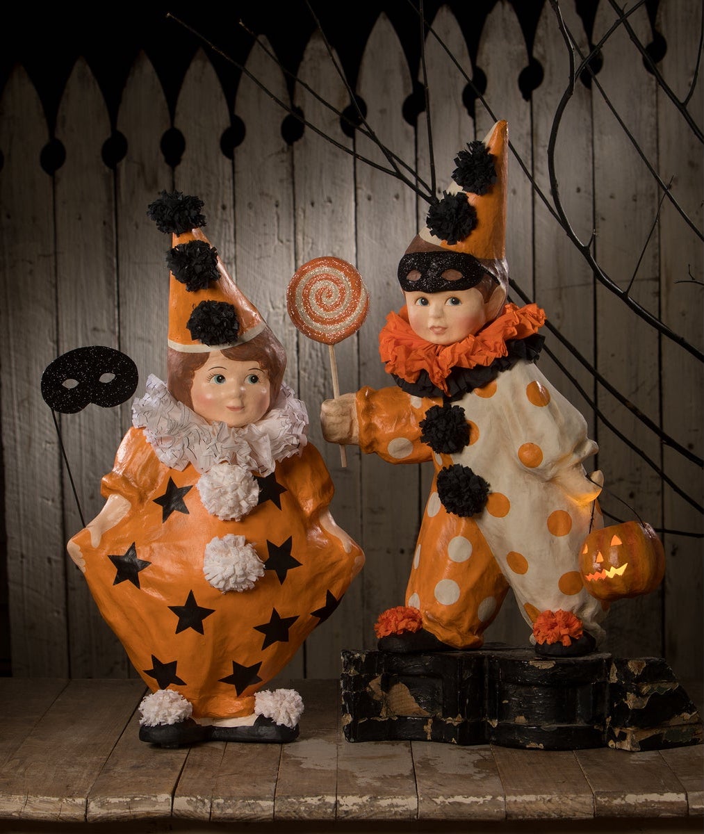 "Halloween Masquerade Clown Girl, Large Paper Mache"